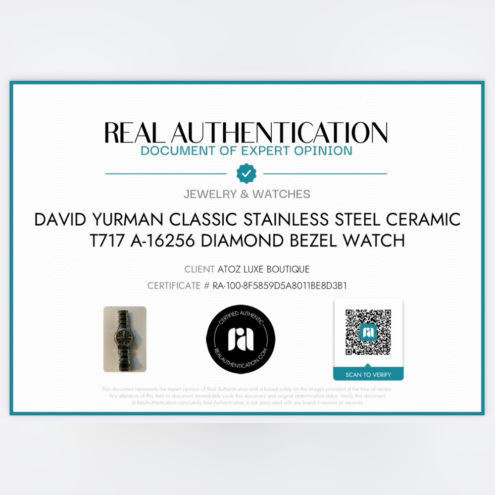 David Yurman Classic Stainless Steel Ceramic And Diamond Watch. Retail $4,500 - Picture 3 of 10